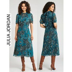 JULIA JORDAN - Beautiful Floral midi dress in teal